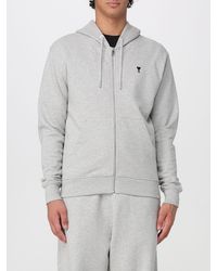 Ami Paris - Sweat À Capuche Zippé En Coton Avec Poche Kangourou Et Logo - Lyst