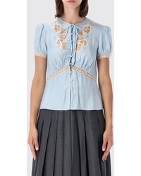 Self-Portrait - Blouse En Dentelle À Manches Courtes Bouffantes Et Coupe Slim - Lyst