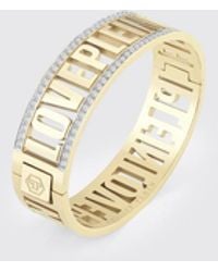 Philipp Plein - Rigid Steel Bangle Bracelet With Crystals And Logo Lettering - Lyst