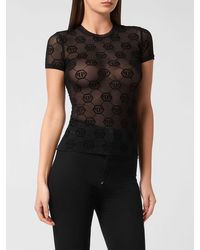 Philipp Plein - Slim Fit Sheer Polyamide T-Shirt With Hexagon Logo - Lyst