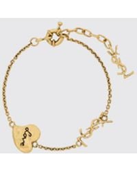 Saint Laurent - Cassandre Ysl Monogram And Hearts Brass Bracelet - Lyst
