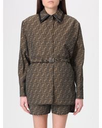 Fendi - Sobrecamisa De Algodón Y Cuero Con Motivo Jacquard Ff - Lyst