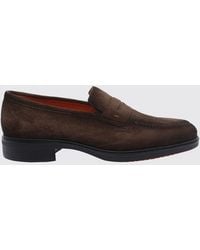 Santoni - Suede Calfskin Penny Loafers With Raised Apron Toe - Lyst