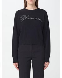 Blumarine - Rhinestone Logo Wool Crewneck Jumper With Dropped Shoulders - Lyst