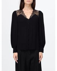 Twinset - Long-Sleeved Crêpe Shirt With V-Neck And Lace Inserts - Lyst