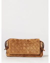 Bottega Veneta - Notturno Intrecciato Suede Calfskin Shoulder Bag With Knotted Strap - Lyst