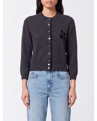 Isabel Marant - Cotton And Wool Crewneck Cardigan With Contrast Logo - Lyst