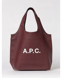 A.P.C. - Leather Tote Shoulder Bag With Logo - Lyst
