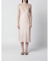 Rohe - Midi Silk Slip Dress With Thin Straps And Lace Inserts - Lyst