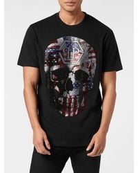 Philipp Plein - Cotton Jersey T-Shirt With Skull Print And Rhinestone Logo - Lyst