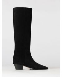 Aeyde - Medea Knee-High Suede Boots With A Tapered Toe And Flared Heel - Lyst