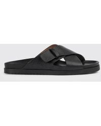 Doucal's - Grained Leather Strap Sandals With Adjustable Strap And Open Toe - Lyst