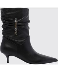Pinko - Gloria Ruched Leather Ankle Boots With Stiletto Heel And Love Birds Logo - Lyst
