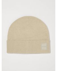 BOSS - Beanie-Mütze Aus Wolle Und Baumwolle Mit Umschlag Und Gesticktem Logo - Lyst