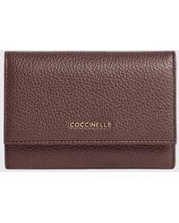 Coccinelle - Metallic Soft Tri-Fold Grained Leather Wallet - Lyst