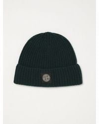 Stone Island - Ribbed Virgin Wool Beanie Hat With Compass Logo - Lyst