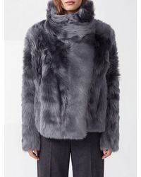 Yves Salomon - Chaqueta Corta De Doble Botonadura De Piel De Cordero Con Cuello Embudo - Lyst