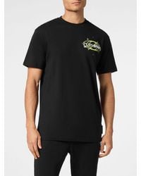 Philipp Plein - Slim Fit Cotton T-Shirt With Contrast Logo And Dropped Shoulders - Lyst