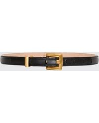 Balmain - Anthem Slim Calfskin Leather Belt With Monogram Buckle - Lyst