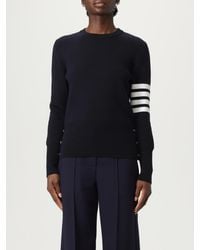 Thom Browne - Elegant Long Sleeve Knit Sweater With Striped Detail - Lyst