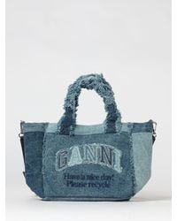Ganni - Recycled Cotton Denim Handbag With Frayed Top Handles - Lyst