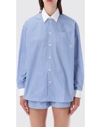 Sporty & Rich - Sporty &Amp Rich Oversized Cotton Shirt With Embroidered Logo - Lyst