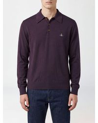 Vivienne Westwood - Mark Long-Sleeved Wool Knit Polo Shirt With Embroidered Orb Logo - Lyst