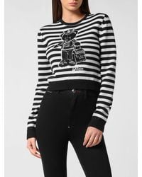 Philipp Plein - Striped Cotton Crewneck Sweater With Teddy Bear Print - Lyst