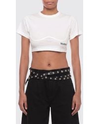 The Attico - Cropped Corset-Style Cotton T-Shirt With Embroidered Logo - Lyst
