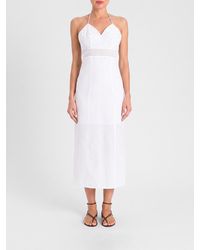 Twinset - Linen And Broderie Anglaise Midi Dress With Halter Neck - Lyst
