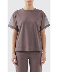 Brunello Cucinelli - Cotton T-Shirt With Tulle Insert - Lyst