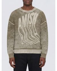 AMISH - Cotton Crewneck Sweater With A Contrasting Logo And Long Sleeves - Lyst