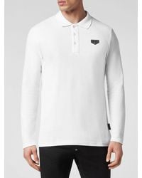 Philipp Plein - Slim Fit Long-Sleeved Cotton Polo Shirt With Applied Logo - Lyst