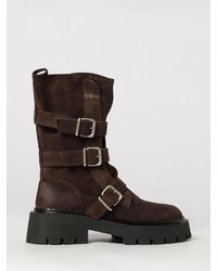 Vic Matié - Vic Mati&Eacute Suede Biker Boots With A Decorative Buckle And Lug Sole - Lyst