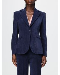 Hanita - Single-Breasted Velvet Blazer With Lapel Collar And Slit Pockets - Lyst