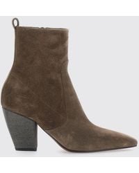 Brunello Cucinelli - Suede Texan Ankle Boots With Flared High Heel - Lyst