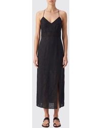 Twinset - Linen And Broderie Anglaise Midi Dress With Halter Neck - Lyst