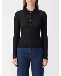 Ganni - Long-Sleeved Slim Fit Wool Knit Polo With A Ribbed Collar - Lyst
