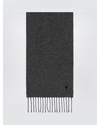 Ami Paris - Pure Wool Scarf With Embroidered Logo And Fringed Edges - Lyst