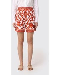 Dolce & Gabbana - Dolce &Amp Gabbana Cotton Shorts With Majolica Print And High Waist - Lyst