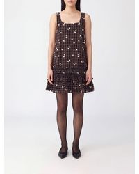 Ganni - Check A-Line Organic Cotton Mini Dress With Square Neckline - Lyst
