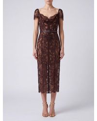 Self-Portrait - Lace Midi Sheath Dress With Square Neckline And Slit - Lyst