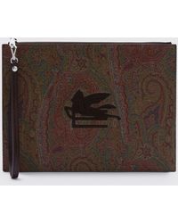 Etro - Coated Cotton Paisley Print And Leather Pouch - Lyst