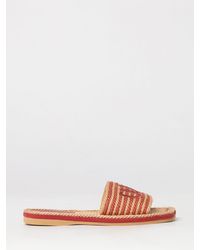 Chloé - Chlo&Eacute Sand Striped Cotton Slide Sandals With Low Heel And Logo - Lyst