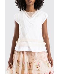 Simone Rocha - Cotton T-Shirt With Embroidered Tulle Inserts And Crystals - Lyst