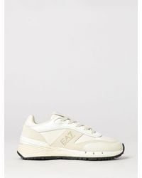 EA7 - Bicolour Leather Low Top Sneakers With Printed Logo And Serrated Sole - Lyst