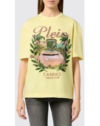 Philipp Plein - Relaxed Fit Cotton T-Shirt With Rhinestones And Fringed Hem - Lyst
