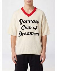Barrow - College Style V-Neck Cotton Knit With Short Sleeves And Logo - Lyst