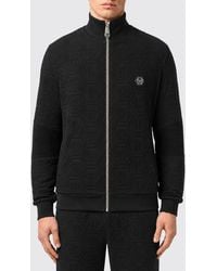 Philipp Plein - Jersey Zip-Up Sweatshirt With High Neck And Jacquard Hexagon Logo - Lyst
