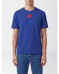 HUGO - Crew-Neck Cotton T-Shirt With Contrast Logo - Lyst